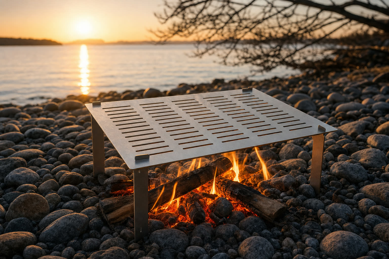 ROSTY über dem Lagerfeuer am See